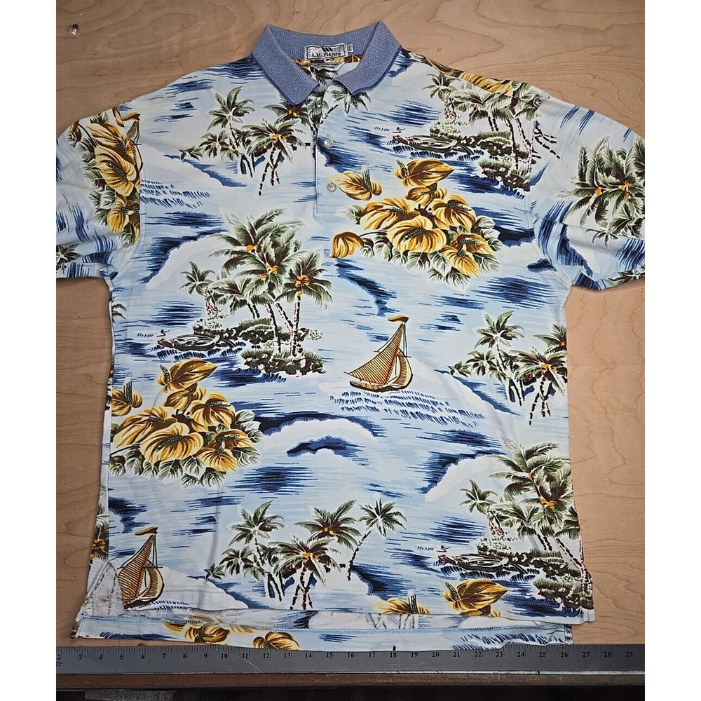 A.M. Player Vintage Polo Shirt Sz Large Hawaiian ~ Short Sleeve